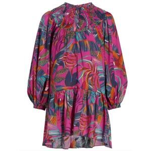 FARM Rio Rainbow Macaw Colorful Balloon Sleeve Mini Dress Size Small